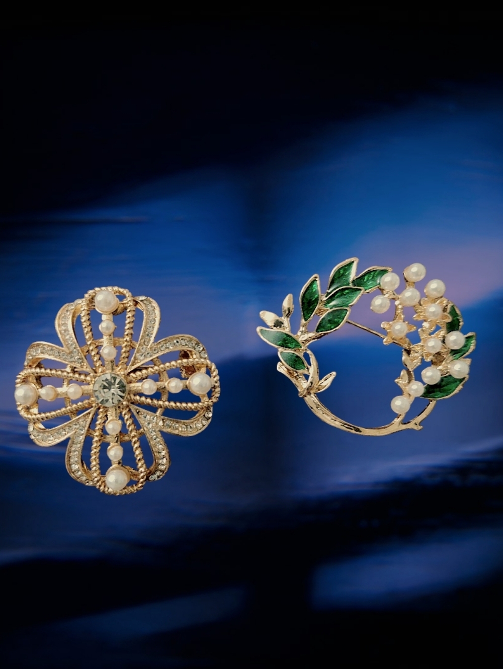 Gold-Tone Faux Pearl  Brooch Duo